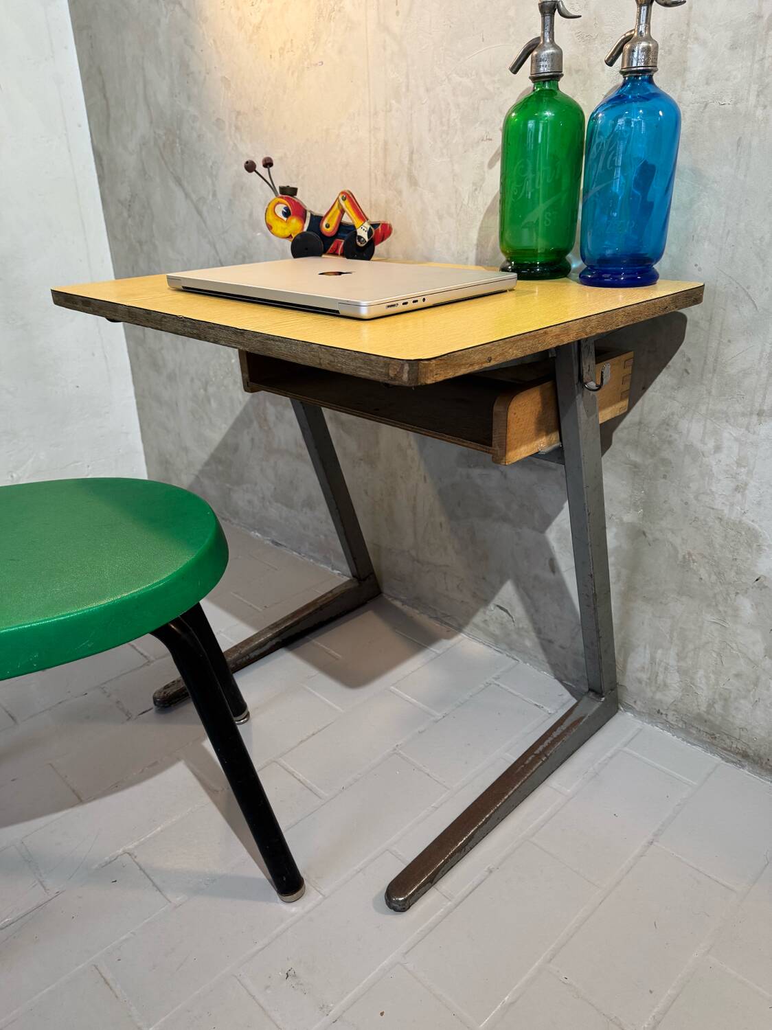 Small vintage wood and iron school desk from 1960-1970