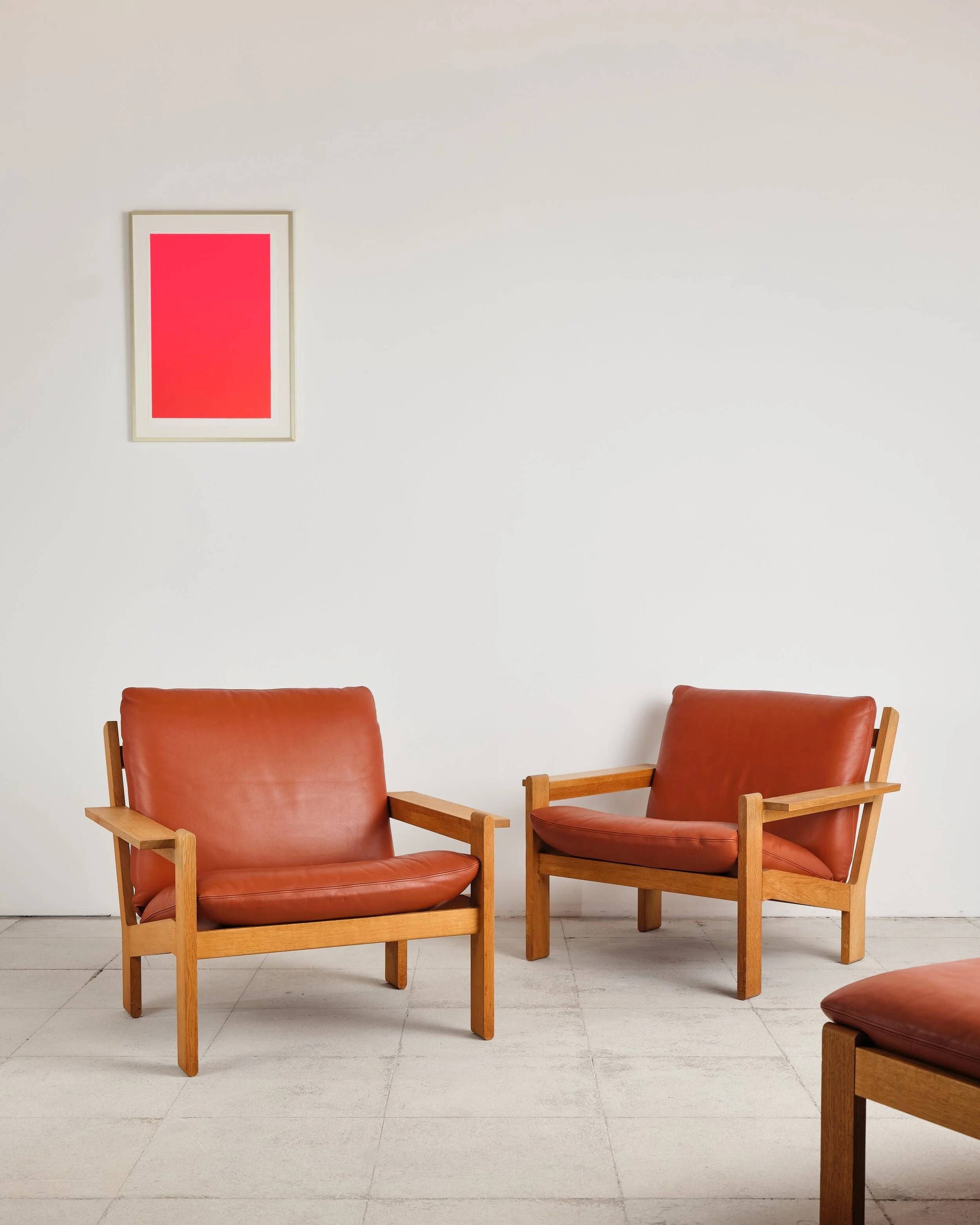 Pair of armchairs and ottoman by Tage Poulsen, Denmark, 1970s