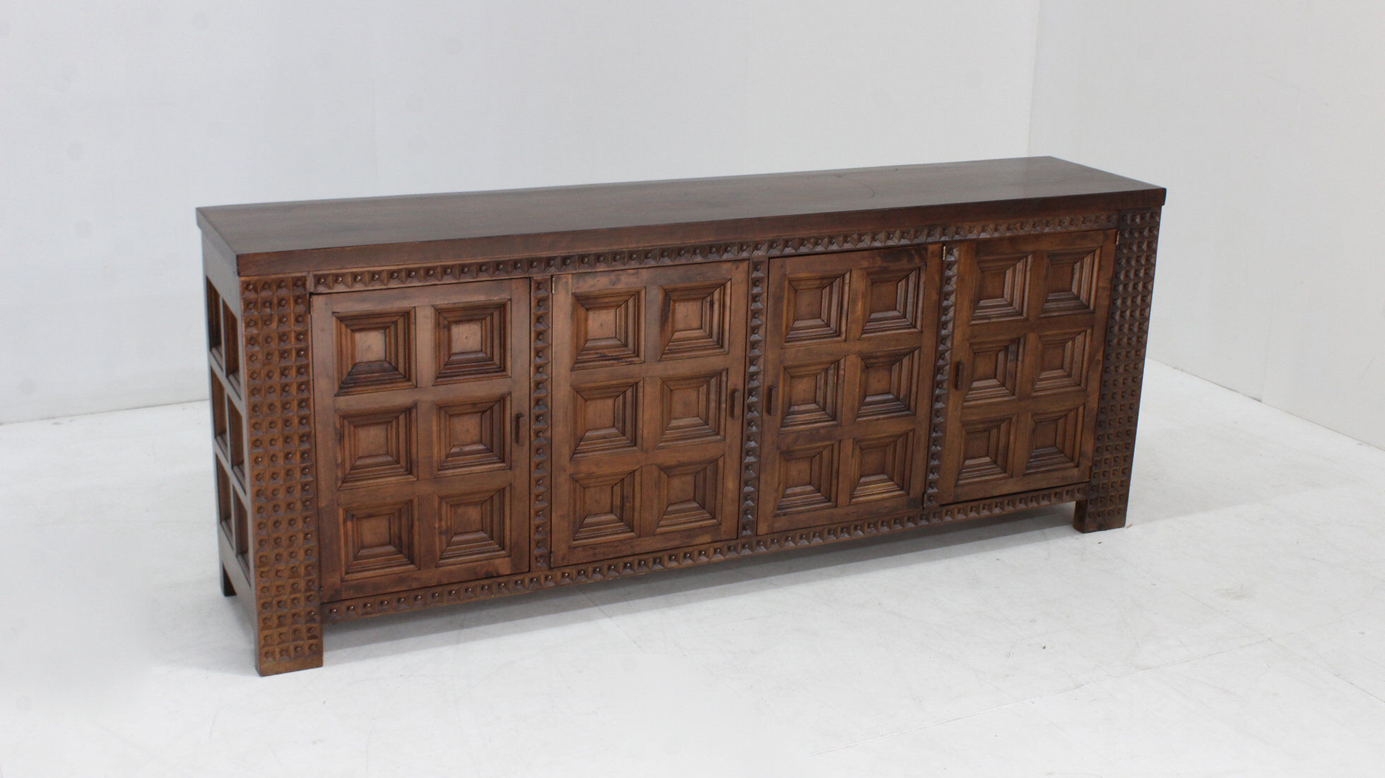Spanish brutalist sideboard room divider solid walnut wood 1960s