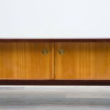 1950s low sideboard in ash, black formica surface. Professionally restored