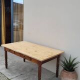 Old rustic farm table 2 drawers 1900s - 1m62