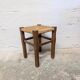 Square stool in wood and straw