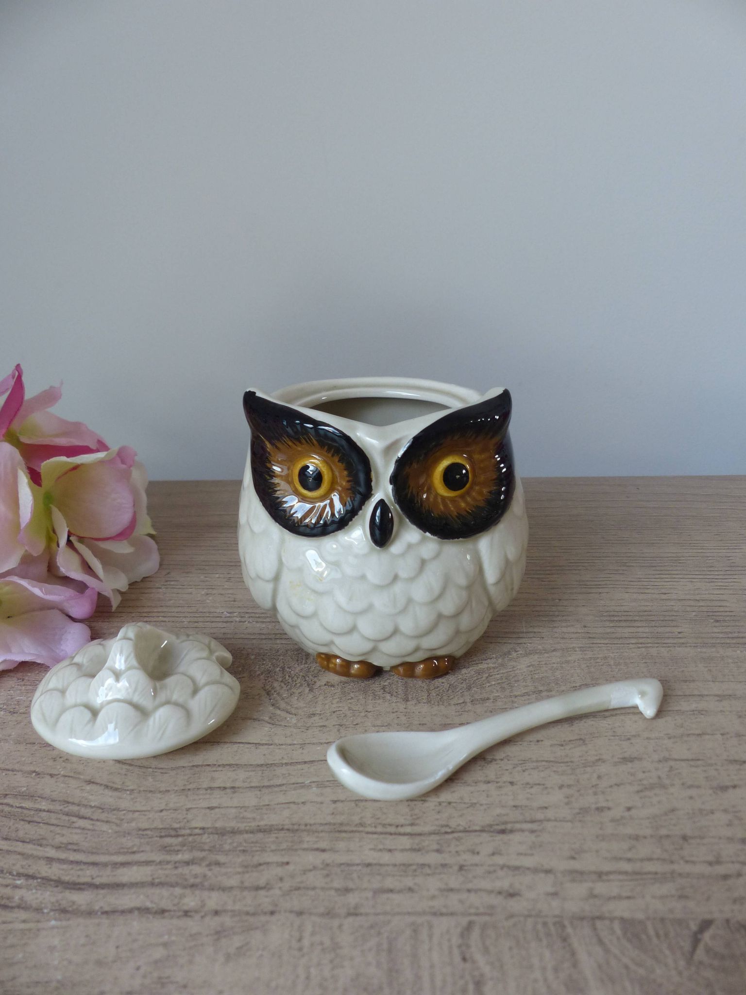Vintage Ceramic Owl Sugar Bowl Made in Japan