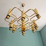 Geometric brass chandelier, design G. Sciolari, Boulanger, 1970