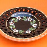 Openwork dish Floral decoration Polychrome enamelled ceramic from Thun (Switzerland)