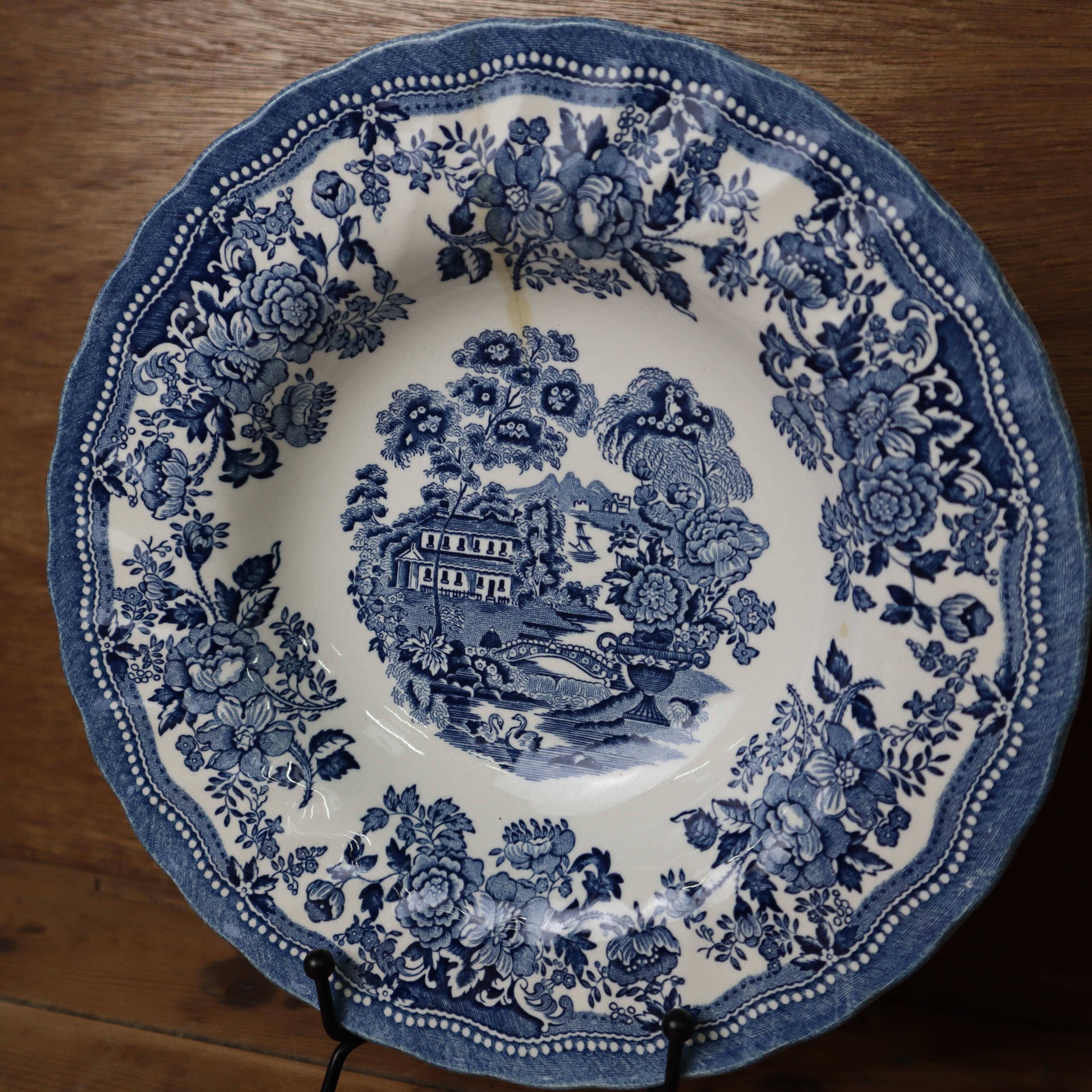 4 Tonquin and Myott English deep plates, Staffordshire blue model