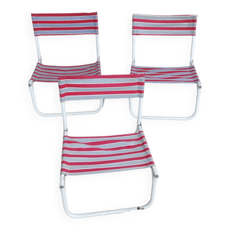 set of three folding canvas beach chairs