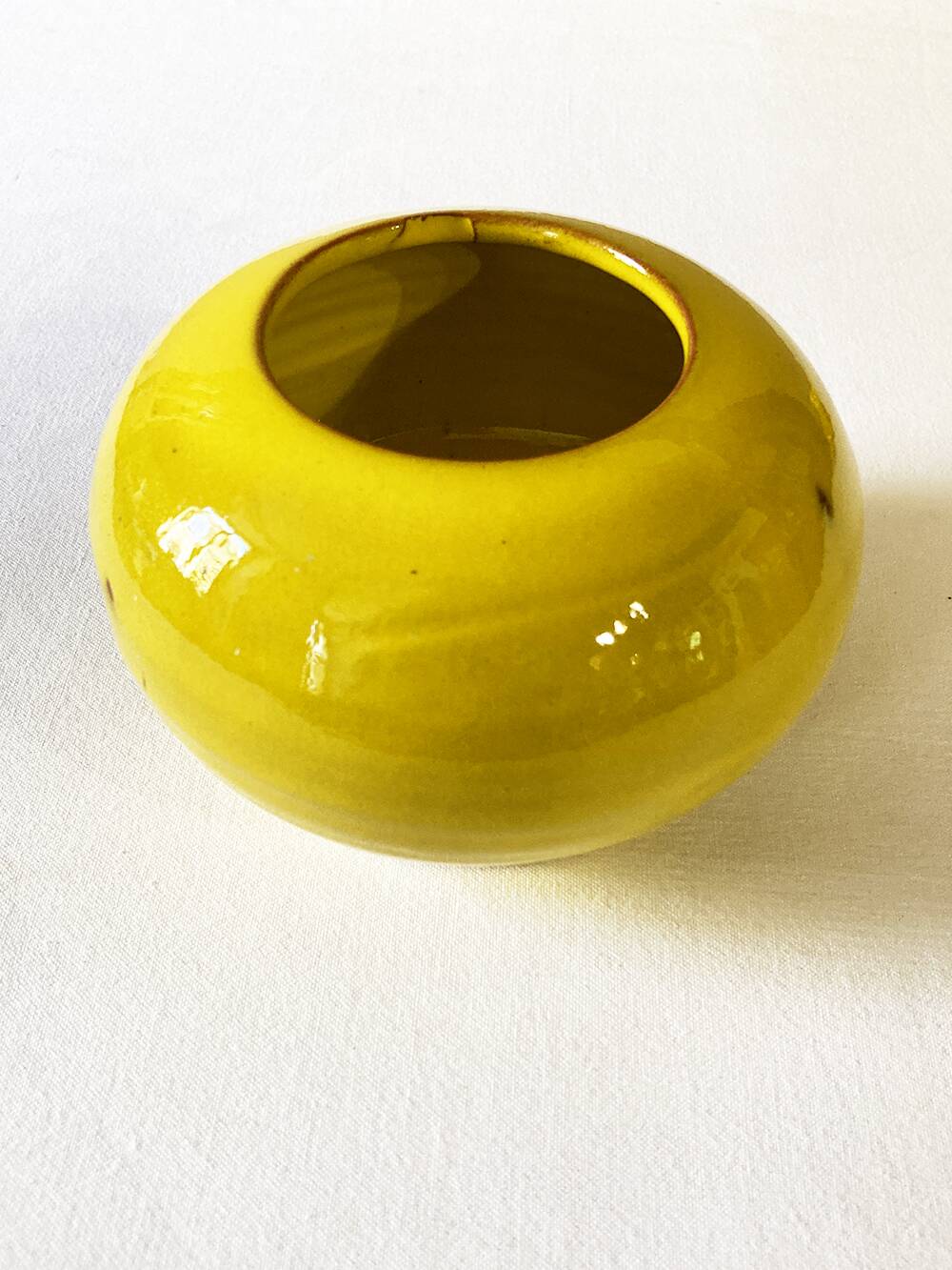 Yellow glazed ceramic sugar bowl