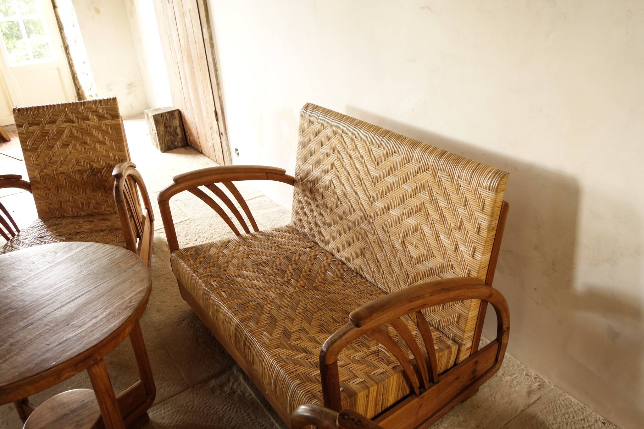 Art Deco Rattan and Teak Living Room Set from the 40s-50s.