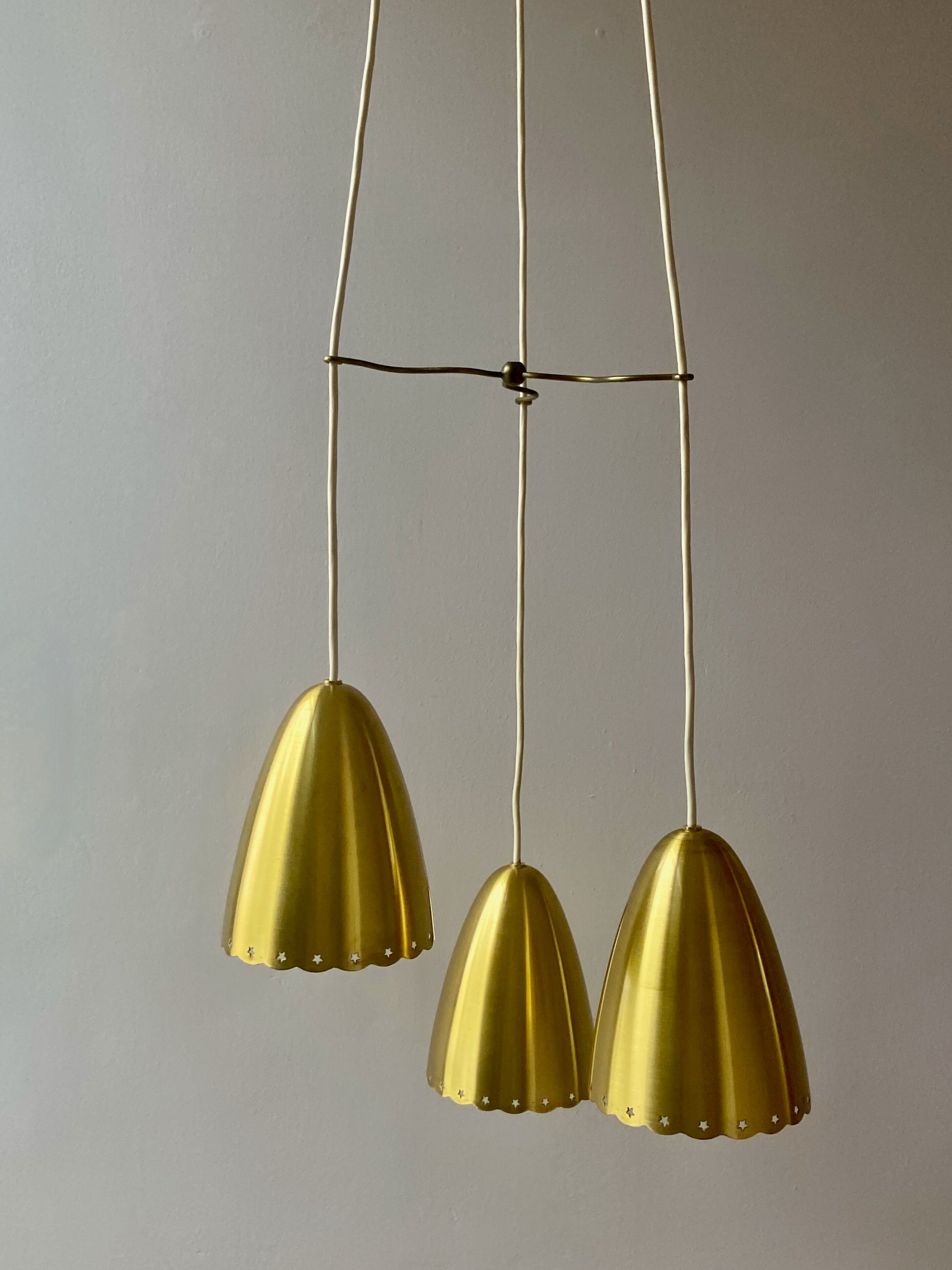 Golden bell mid-century brass pendant lamp set denmark 1960's