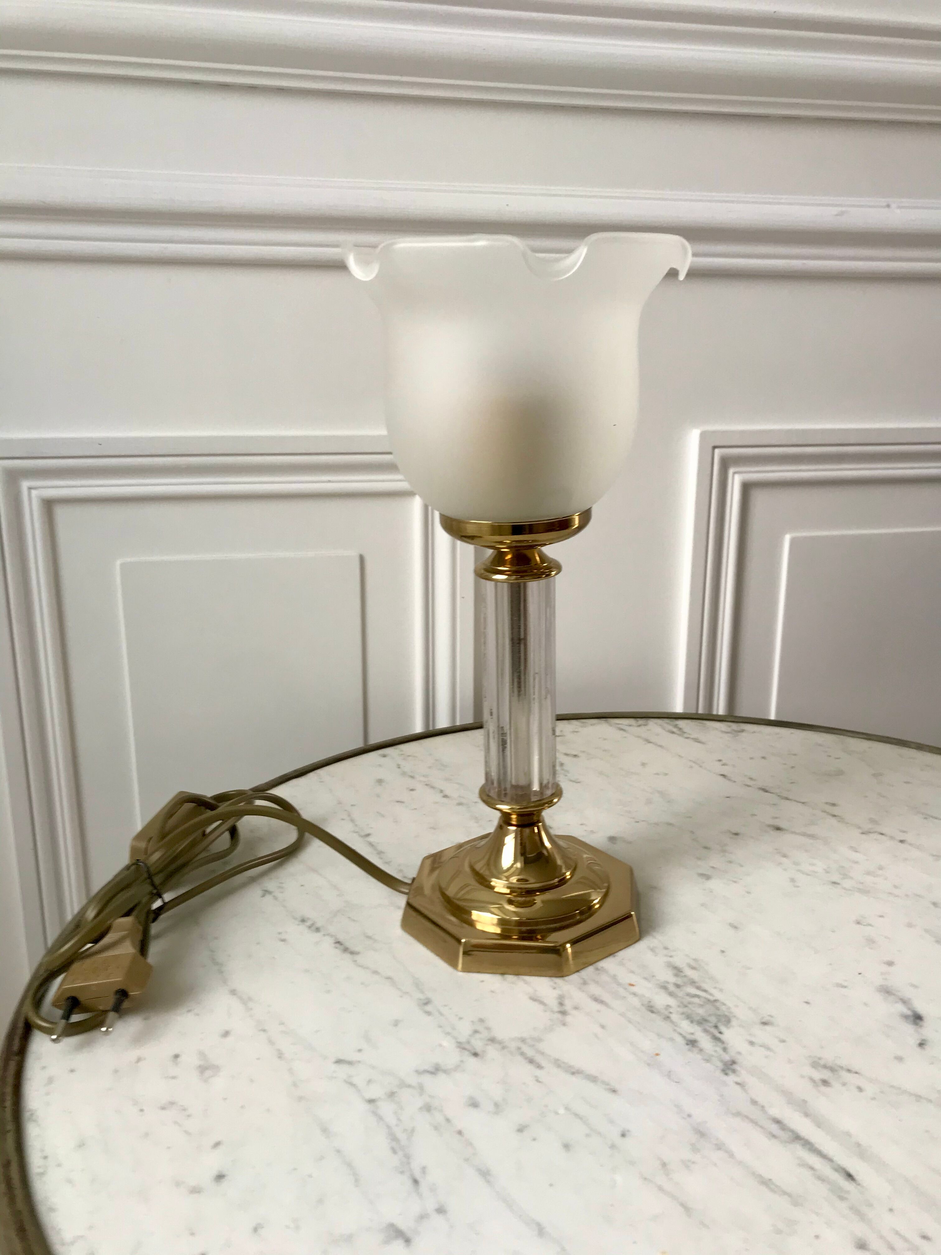 Tulip lamp in brass and glass 50s