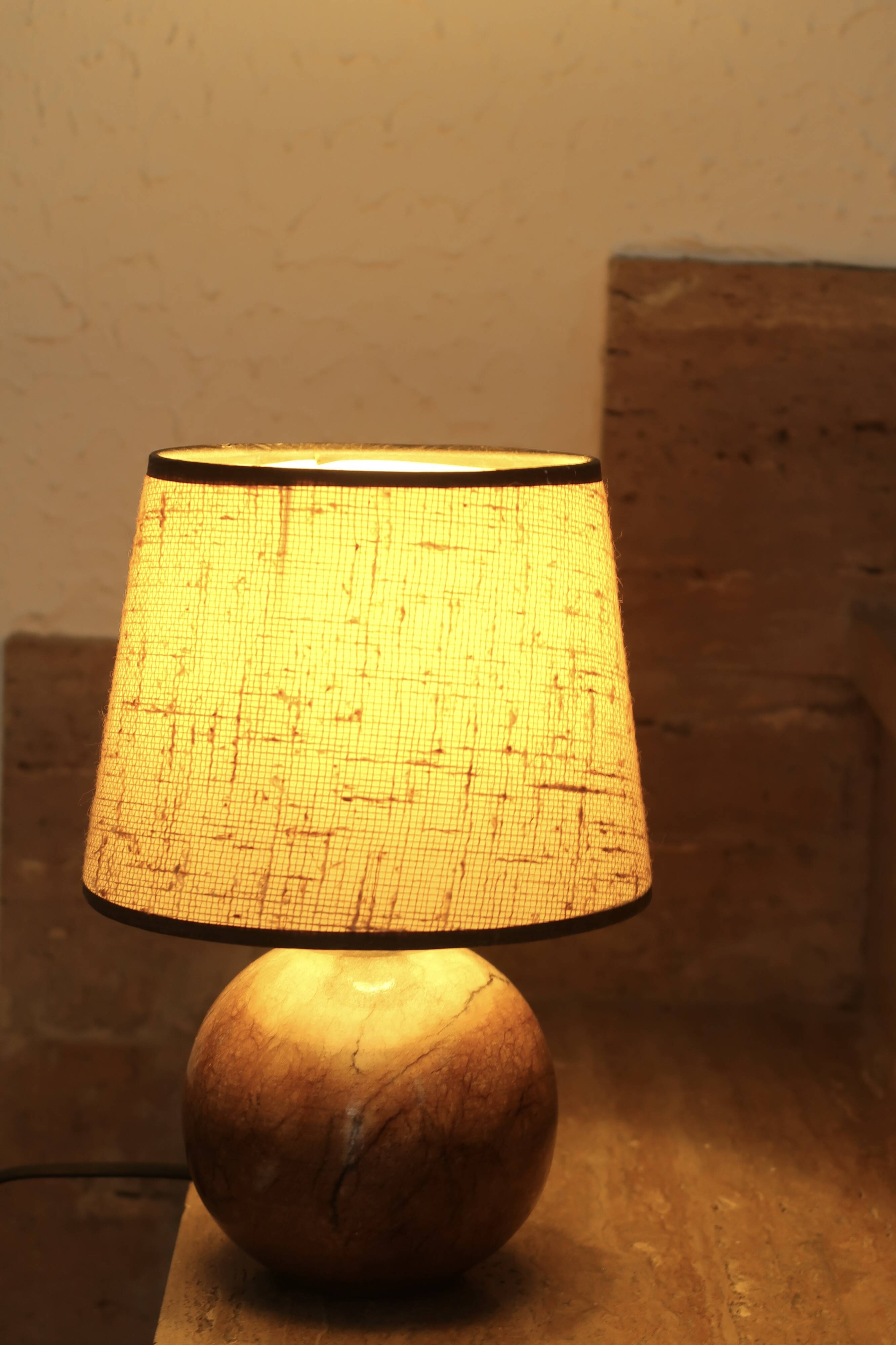 Marble ball lamp, beige lampshade, 1960s