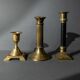 Lot of 3 vintage brass candlesticks from the 1940s, various shapes, classic antique design, retro table decoration, elegant gift idea.