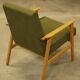 Vintage wood armchair boho green leaf oryginal from Mid century modern 1970 light wood chair salon