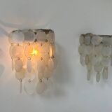 Pair of vintage mother-of-pearl and metal wall lights, France 1950s