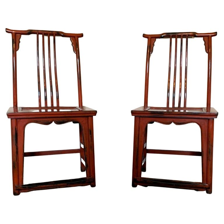 Pair of Chinese chairs, lacquered red, twentieth century