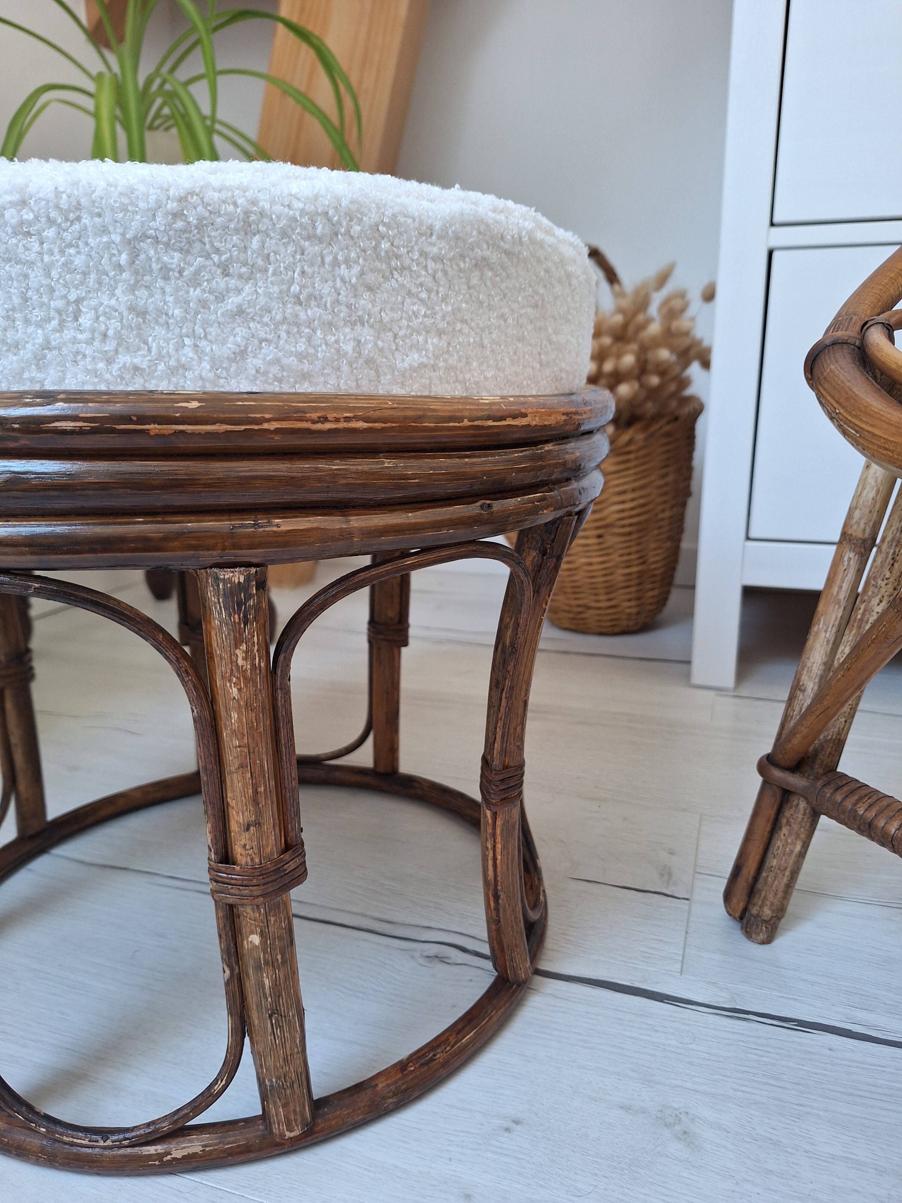 Rattan and terry fabric pouf