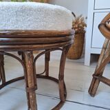 Rattan and terry fabric pouf