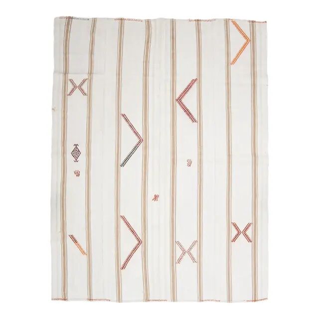 White Brown Antique Handmade Wool Kilim Rug 190x251