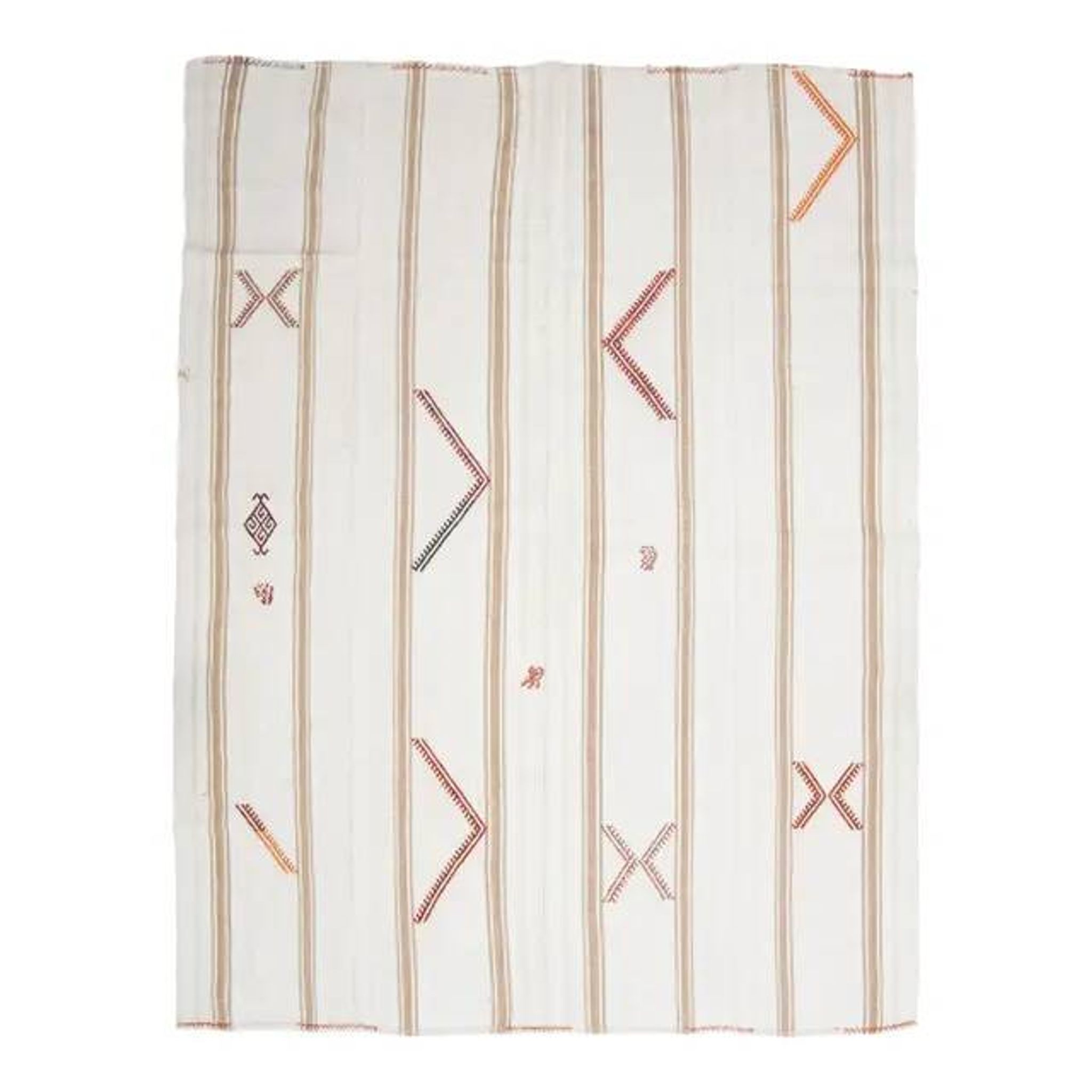 White Brown Antique Handmade Wool Kilim Rug 190x251