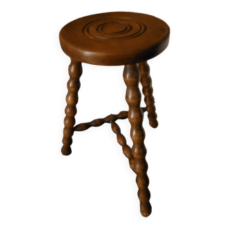 Tabouret tripode pieds tournés