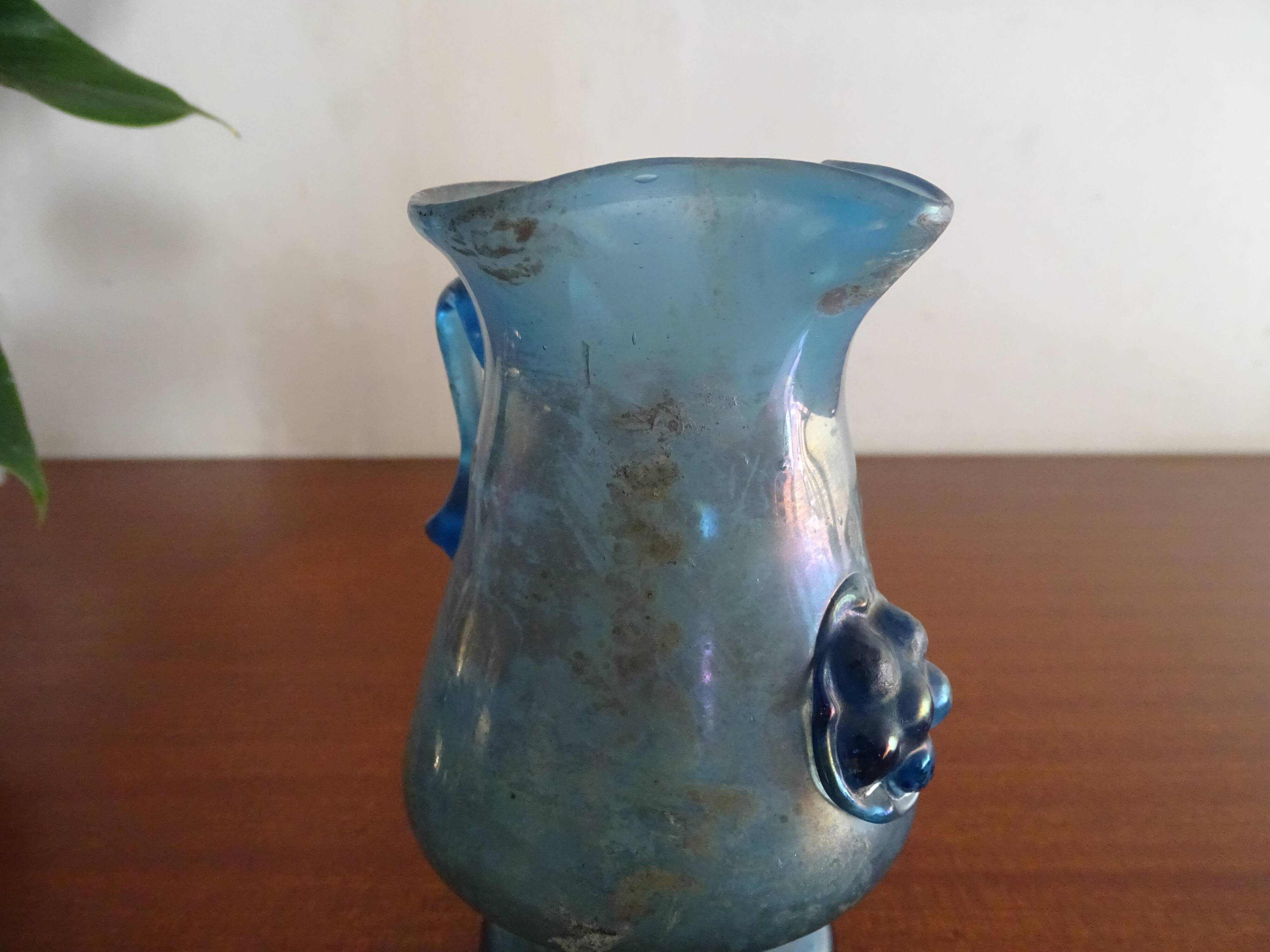 Vase with handle and spout Scavo Seguso Vetri d'Arte iridescent glass Murano 1950