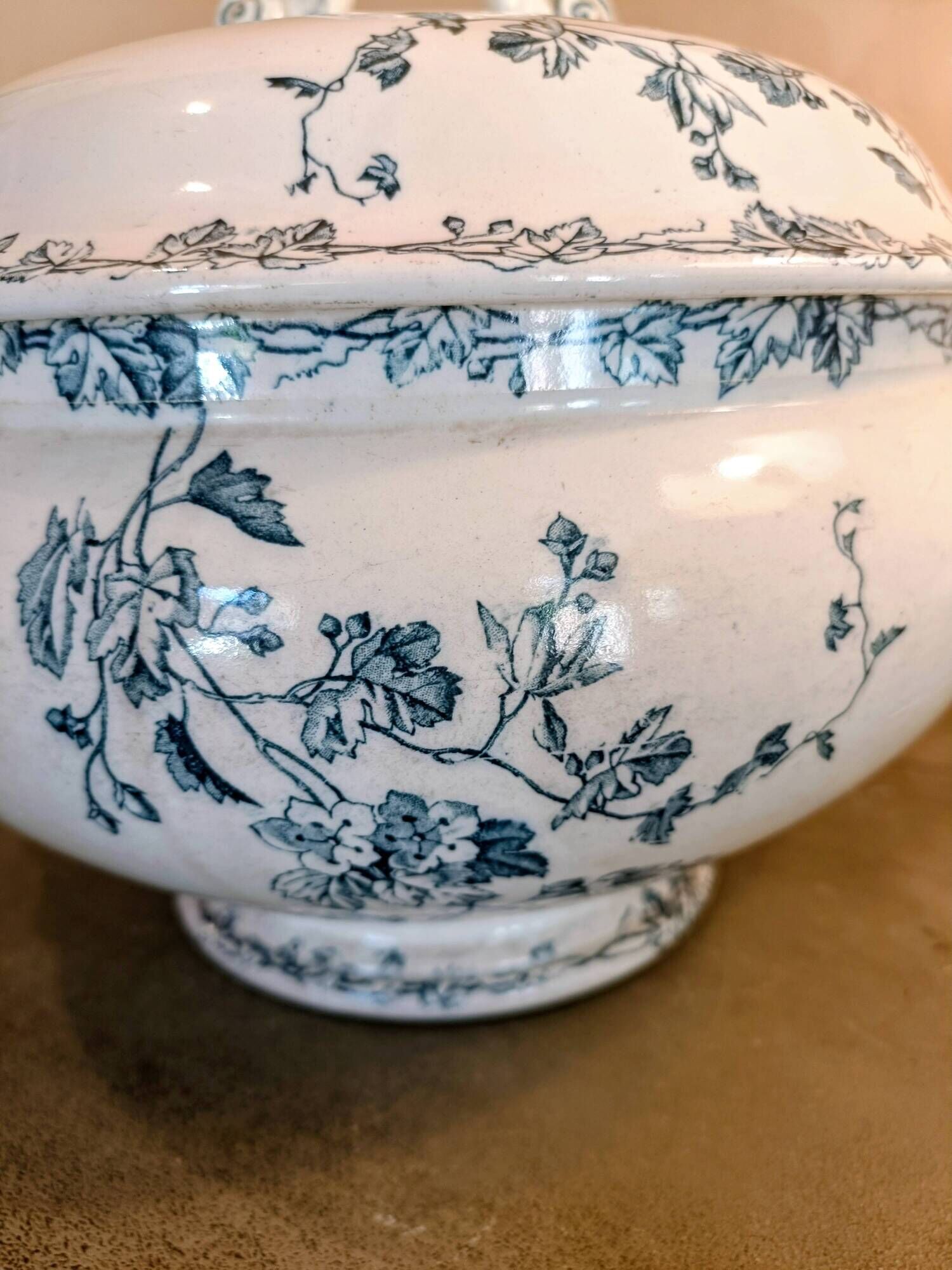 Large soup tureen blue and white ironstone K G Lunéville
