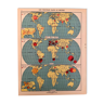 Affiche ancienne carte sur les textiles dans le Monde de 1951