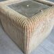 Pair of bedside tables, beige corduroy & glass