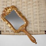 20th century handcrafted wooden hand held mirror, France