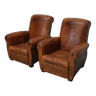 Pair of vintage french cognac leather club chairs, set of 2