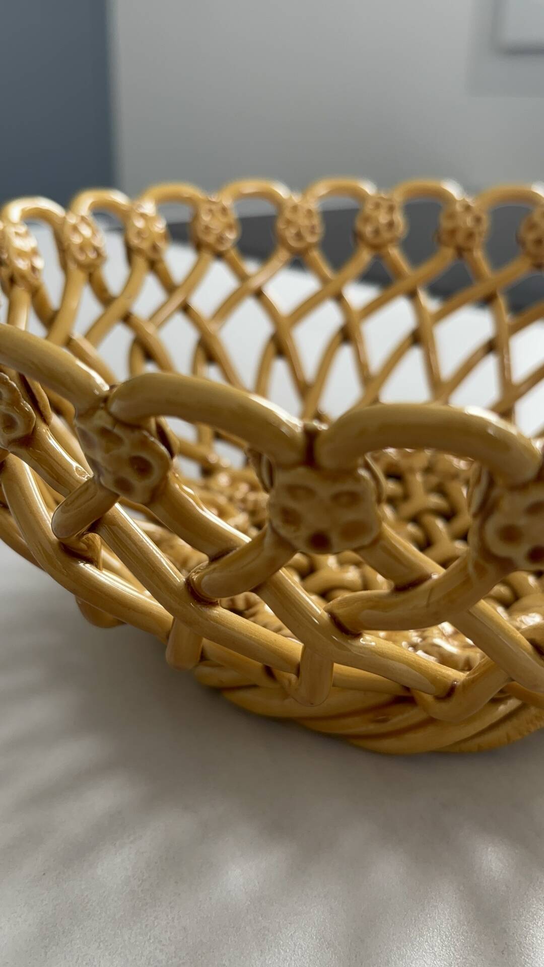 Pichon Uzès handmade ceramic basket – Yellow ochre openwork basket