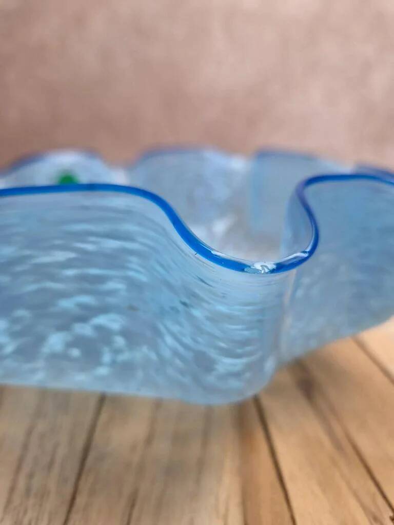 Vintage blue and white speckled glass lampshade – Wavy edge – Antique