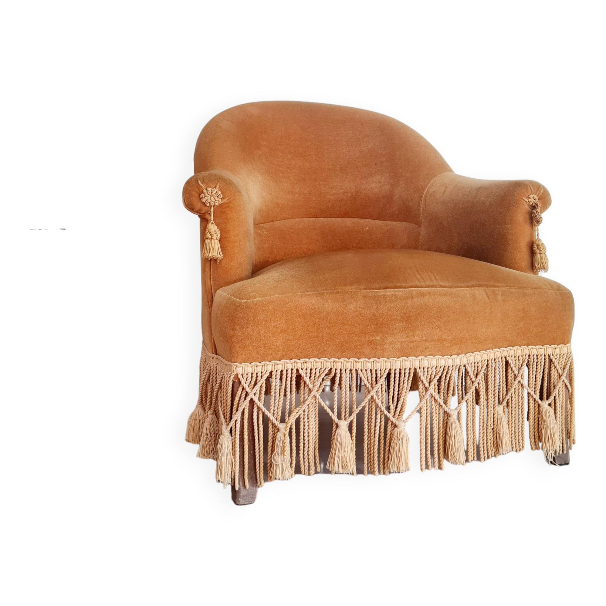 Golden yellow velvet toad armchair