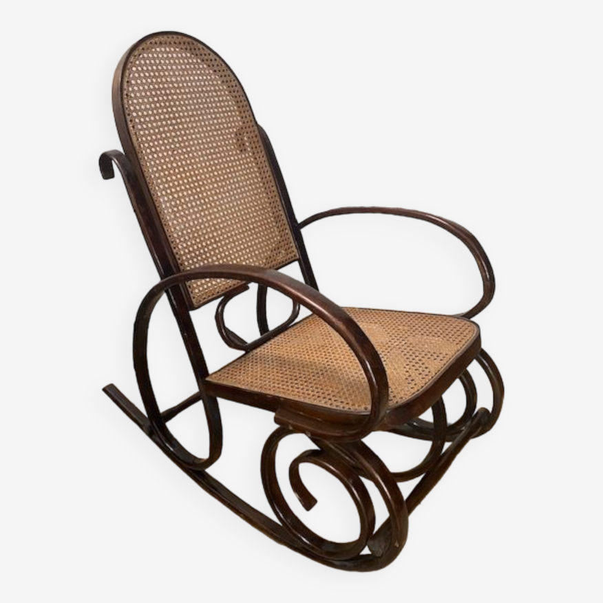 Rocking-chair en bois courbé et cannage | Selency