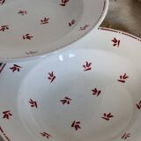 6 old Belgian earthenware Nimy flat plates with red pattern