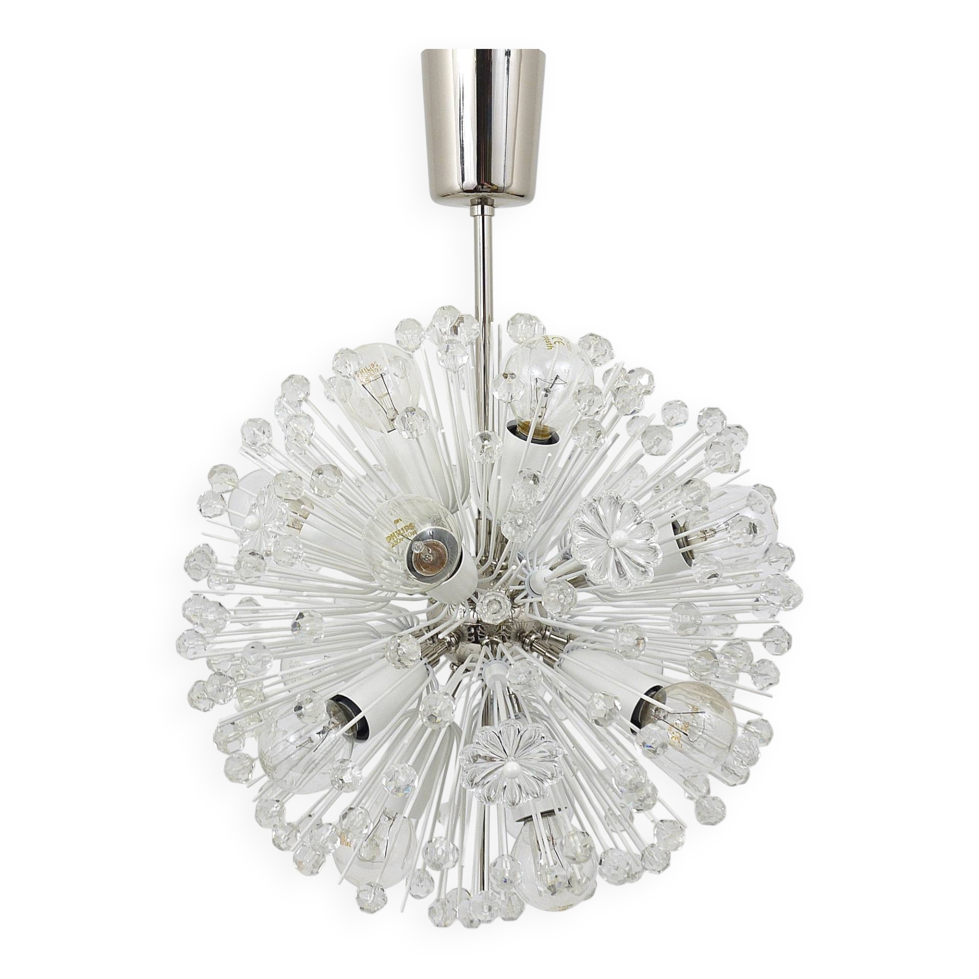 Blown glass lustre Dandelion Sputnik nickel-plated by Emil Stejnar, Rupert Nikoll