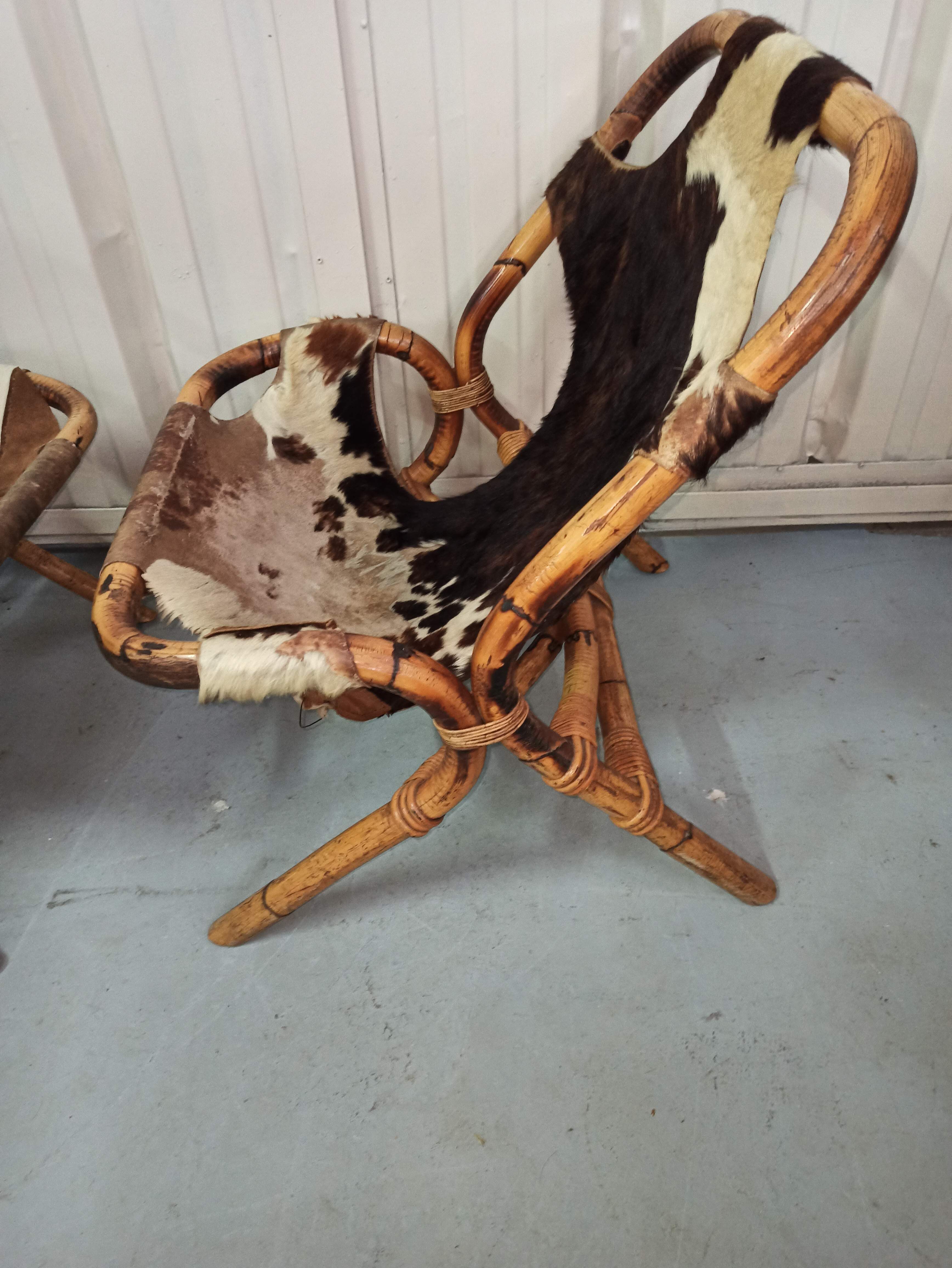 Pair of armchairs bamboo leather skin rohé noordwolde