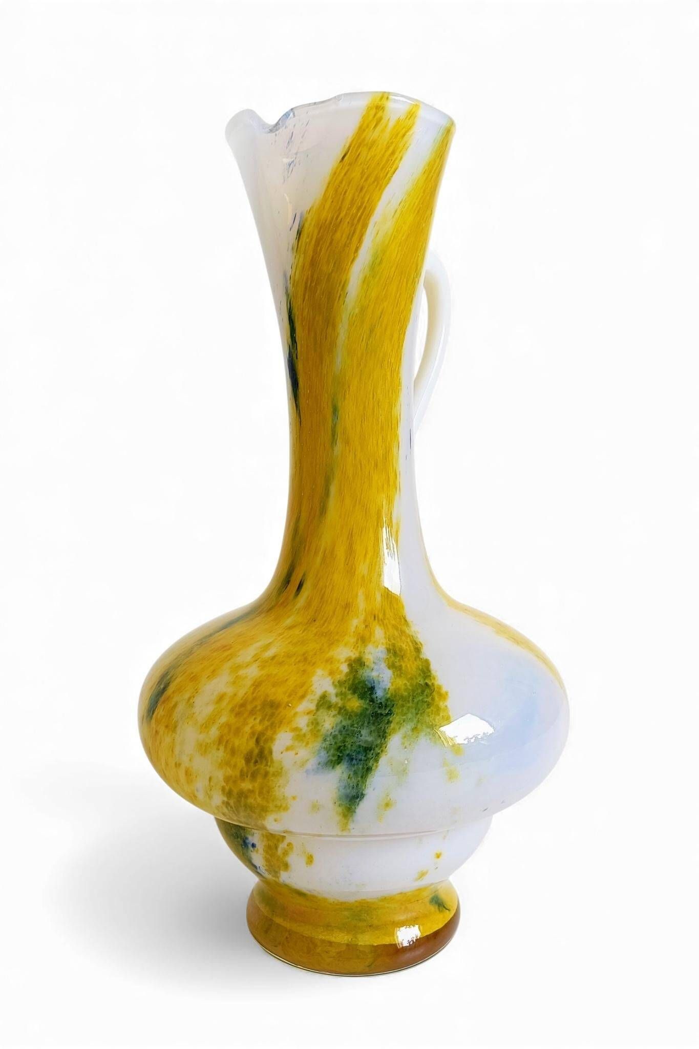 Cristallerie de Clichy White Opaline Pitcher Vase, Handmade in France