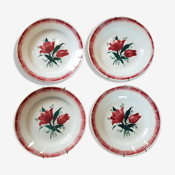 Suite of old earthenware flowers decoration plates