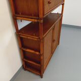 Large vintage rattan, wood and cane bookcase from the 70s