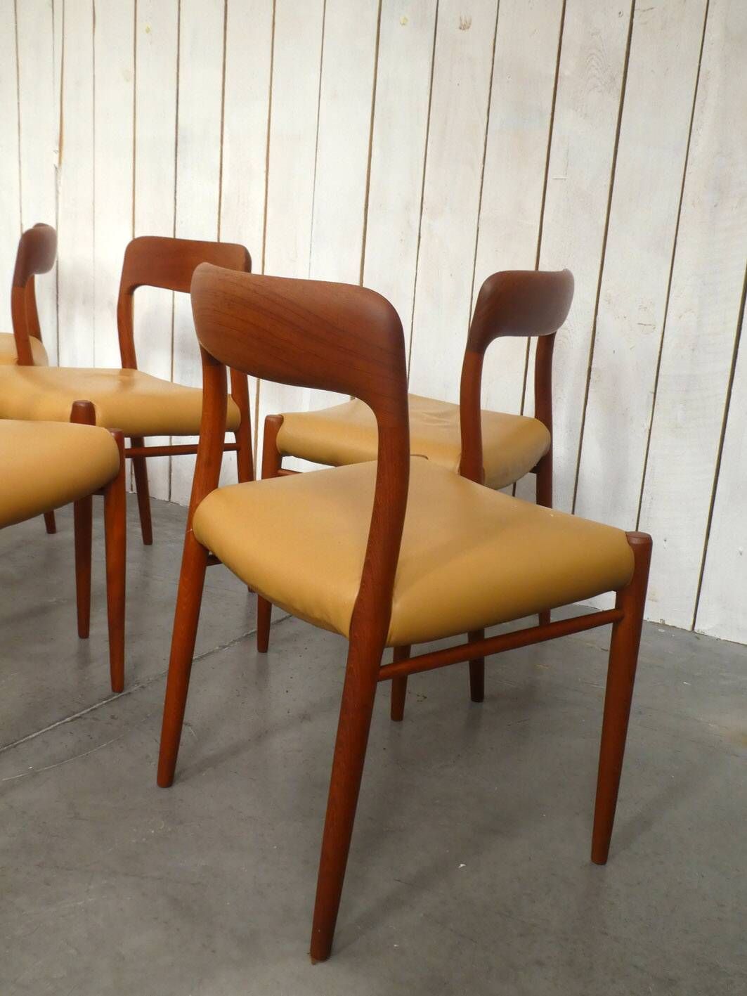 set of 6 teak and leather chairs by Niels Otto Moller, Denmark, 1960