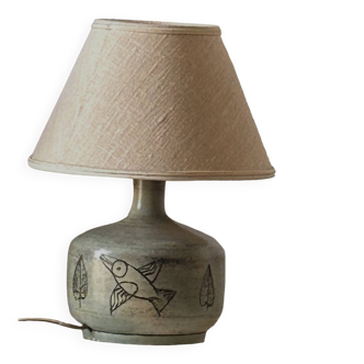 Jacques Blin lamp signed with original shade – vintage ceramic