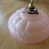 Art Deco pendant lamp in pink frosted glass