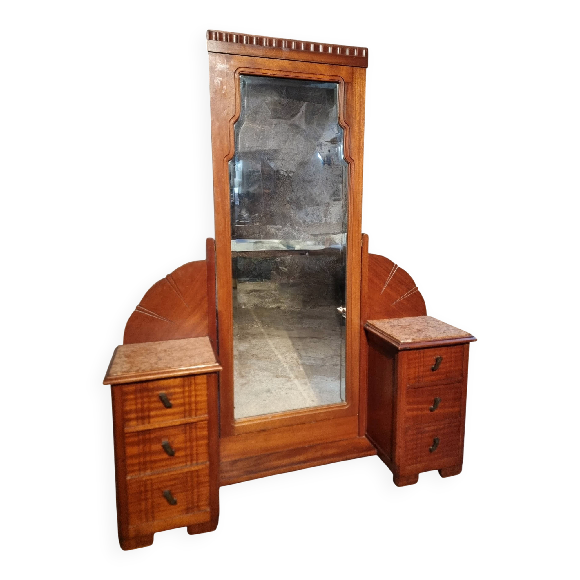 Art Deco mahogany dressing table with bevelled tilting mirror, France, 1920s–1930s.
