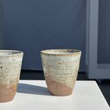 Set of 2 cups in Indonesian ceramic (brown & speckled glazed matte)