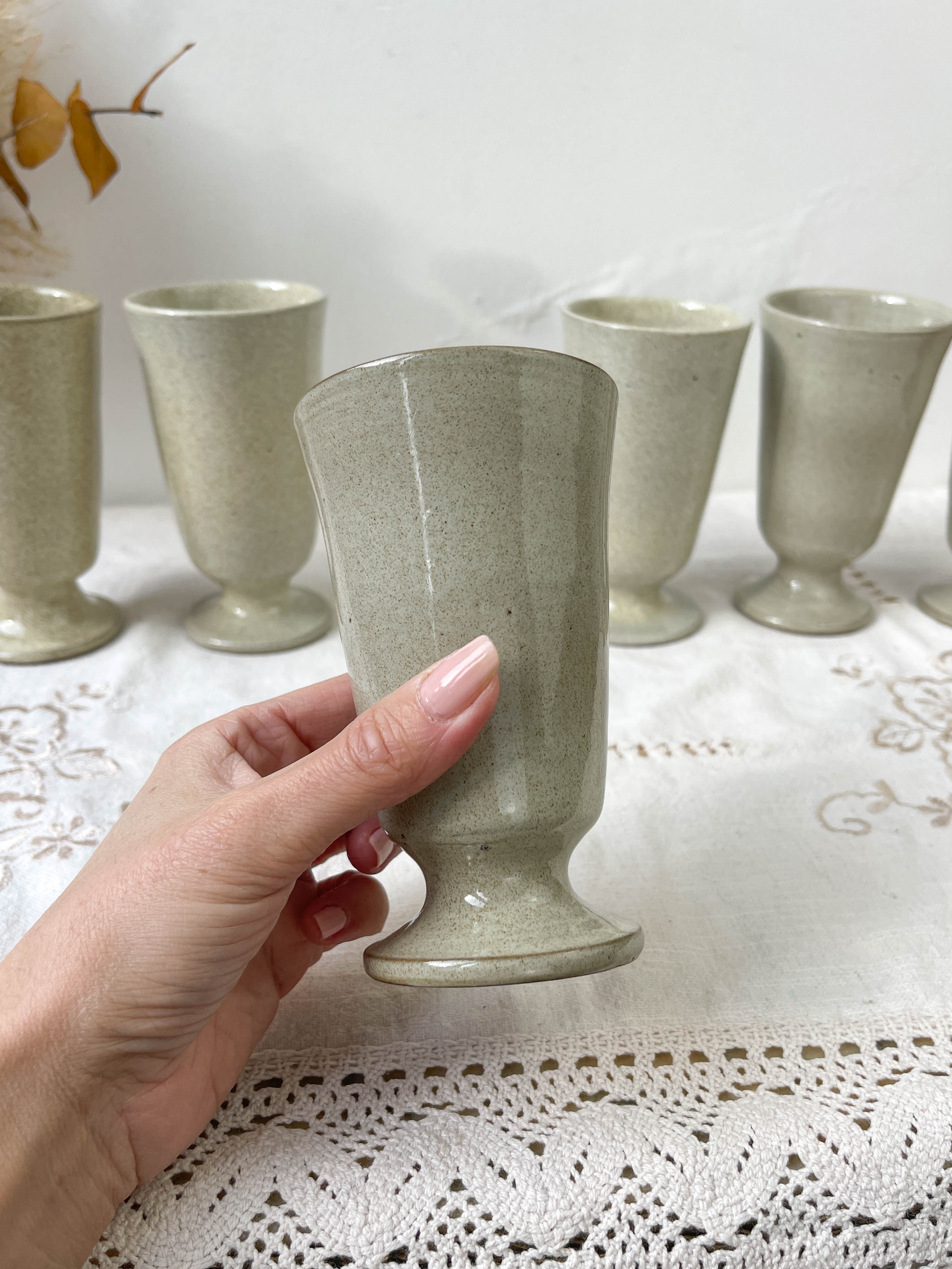 6 mazagrans in vintage speckled stoneware