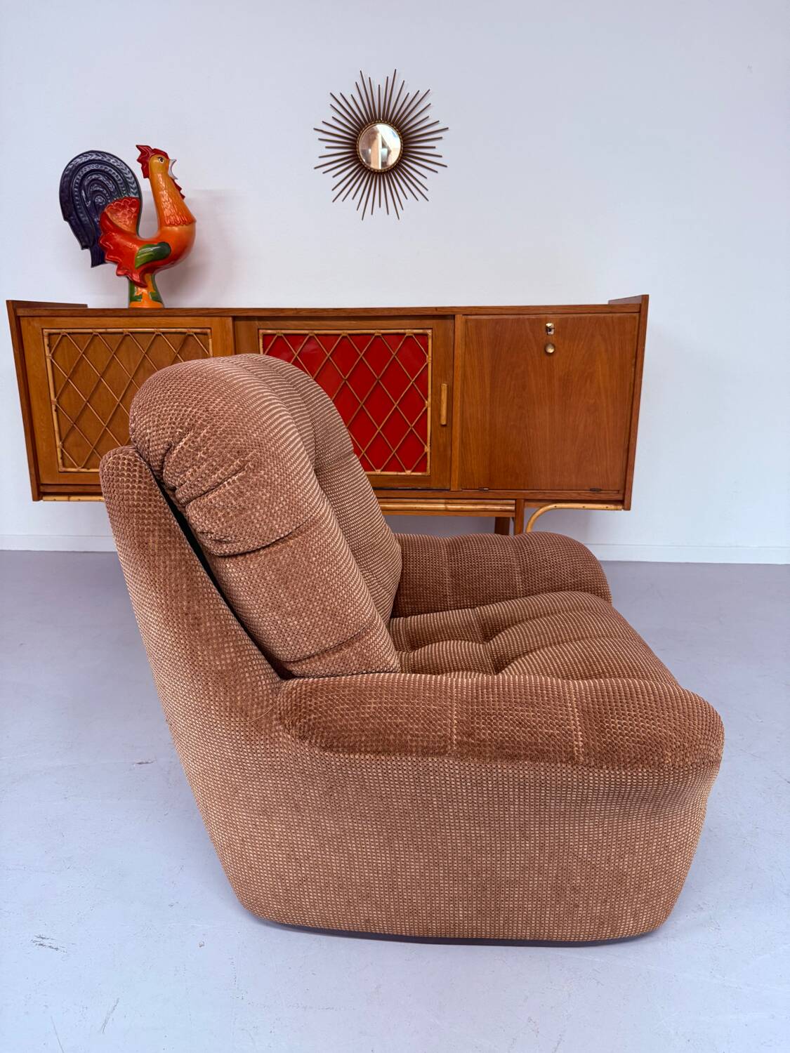 Old vintage 60s fabric lounge chair