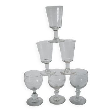 Lot de 6 verres à vin dépareillés XIXème