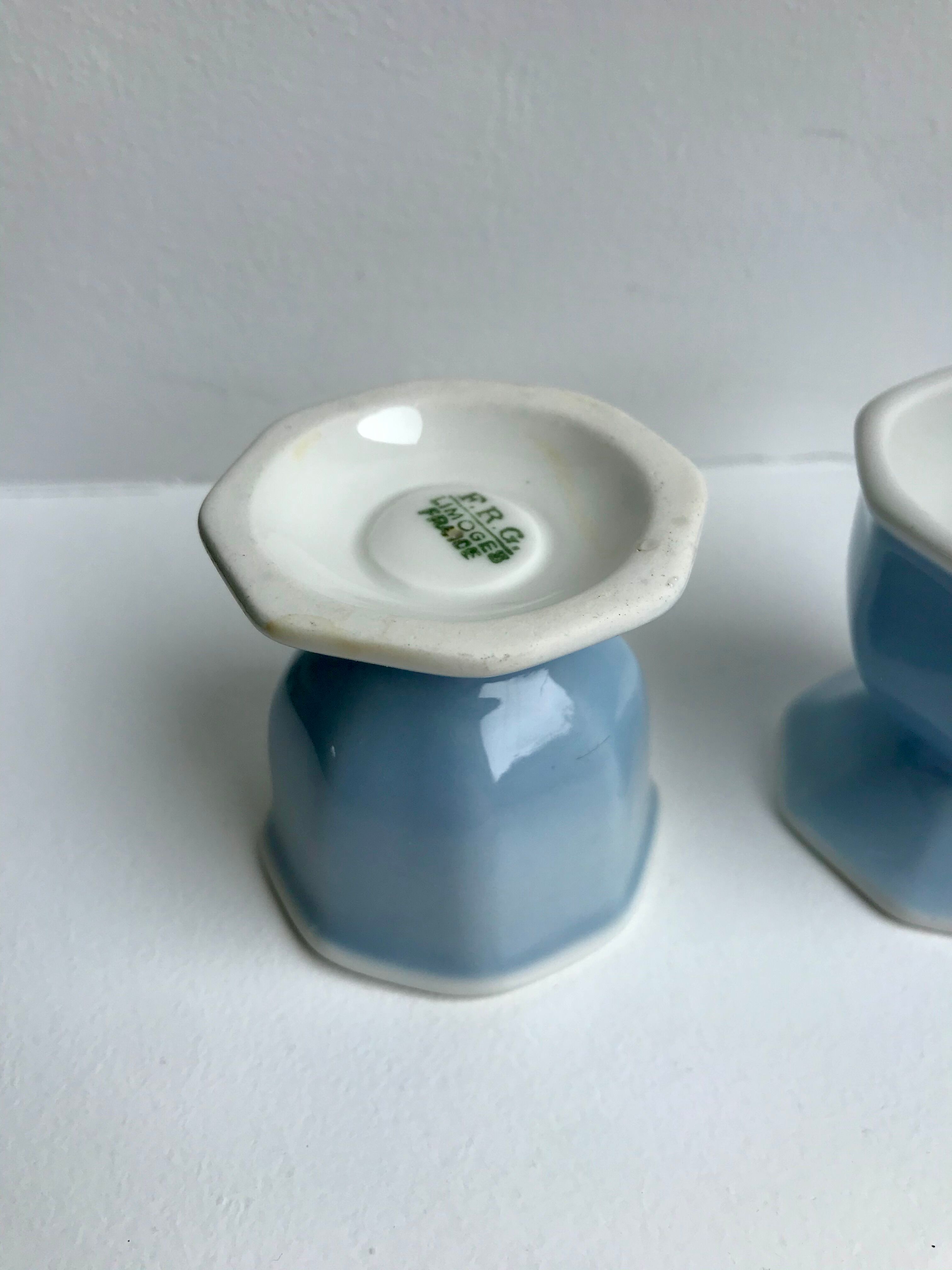 Duo of coquetiers limoges sky blue 50s